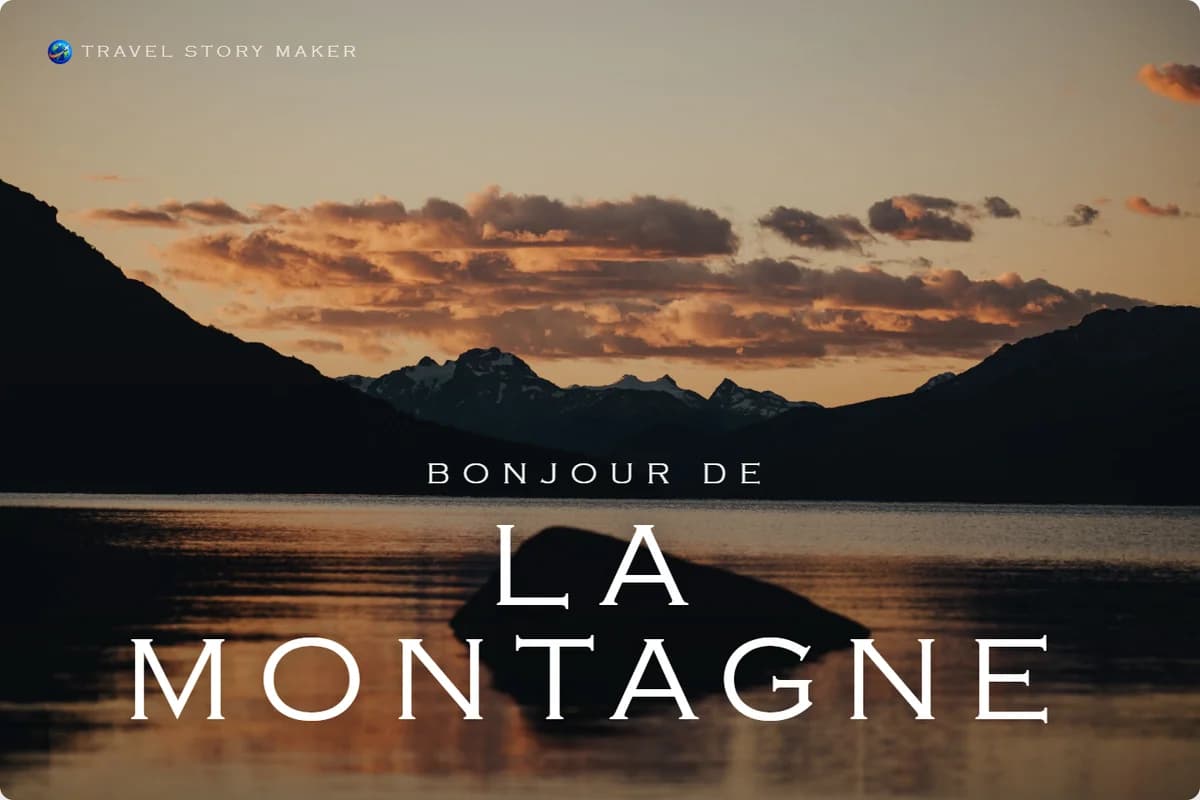 Exemple de carte postale avec une photo de paysage de montagne et un titre personnalisé.