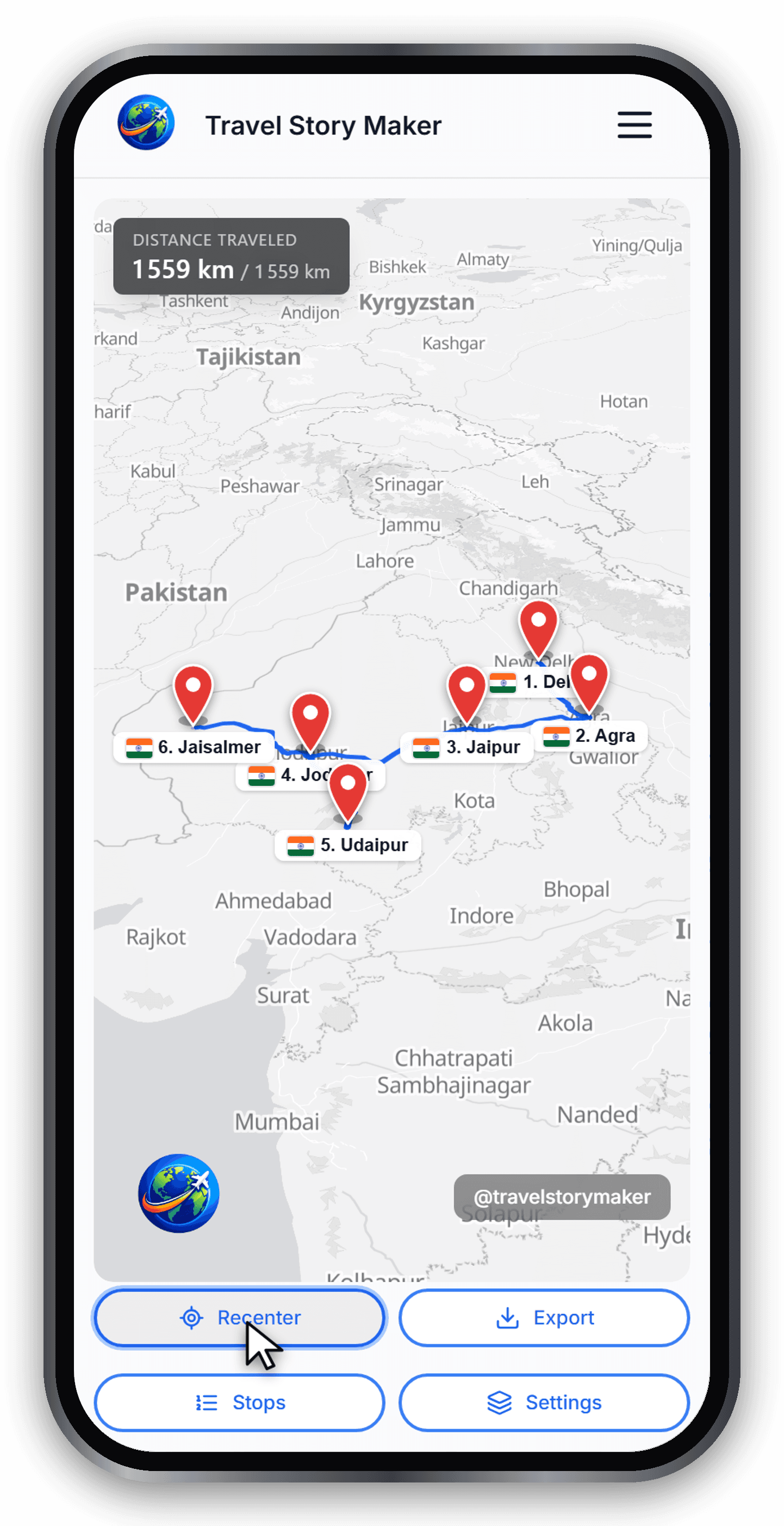 A Rajasthan route rendered with the Light map style