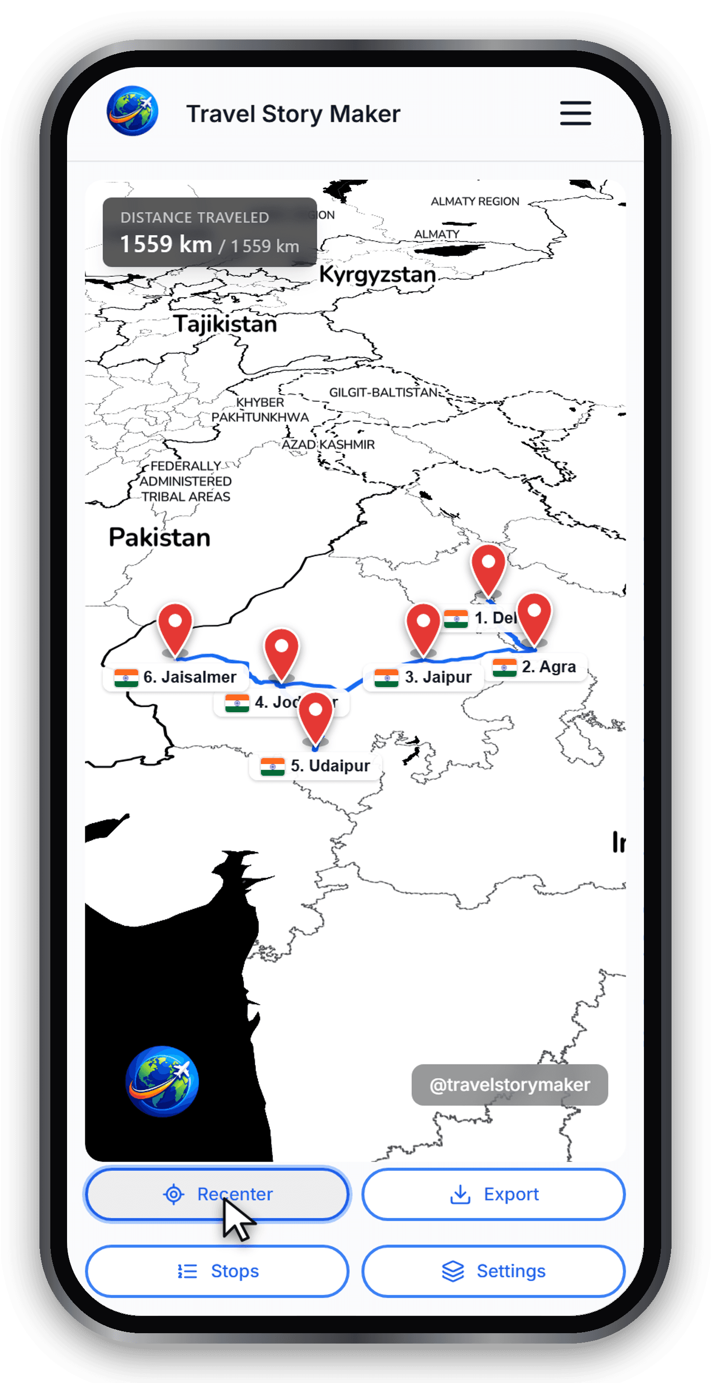 The same route rendered with the Vintage map style