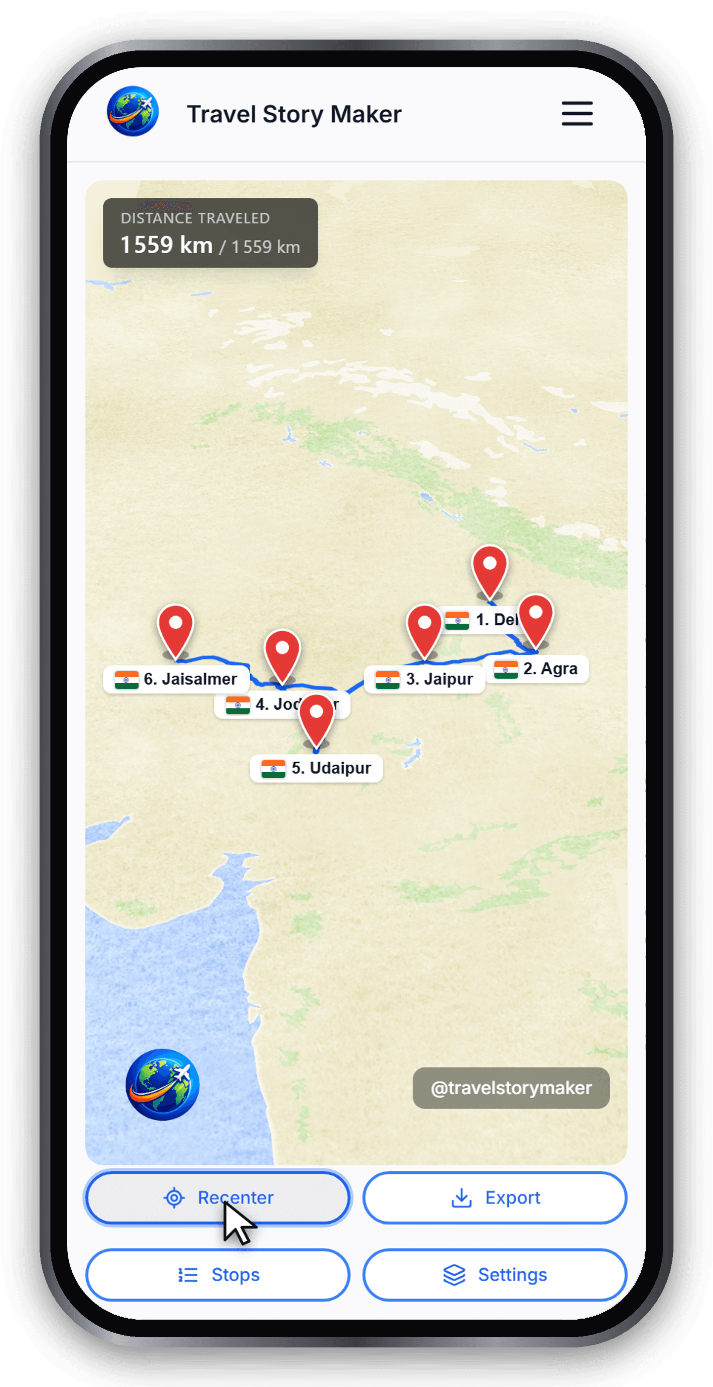 The same route rendered with the Watercolor map style