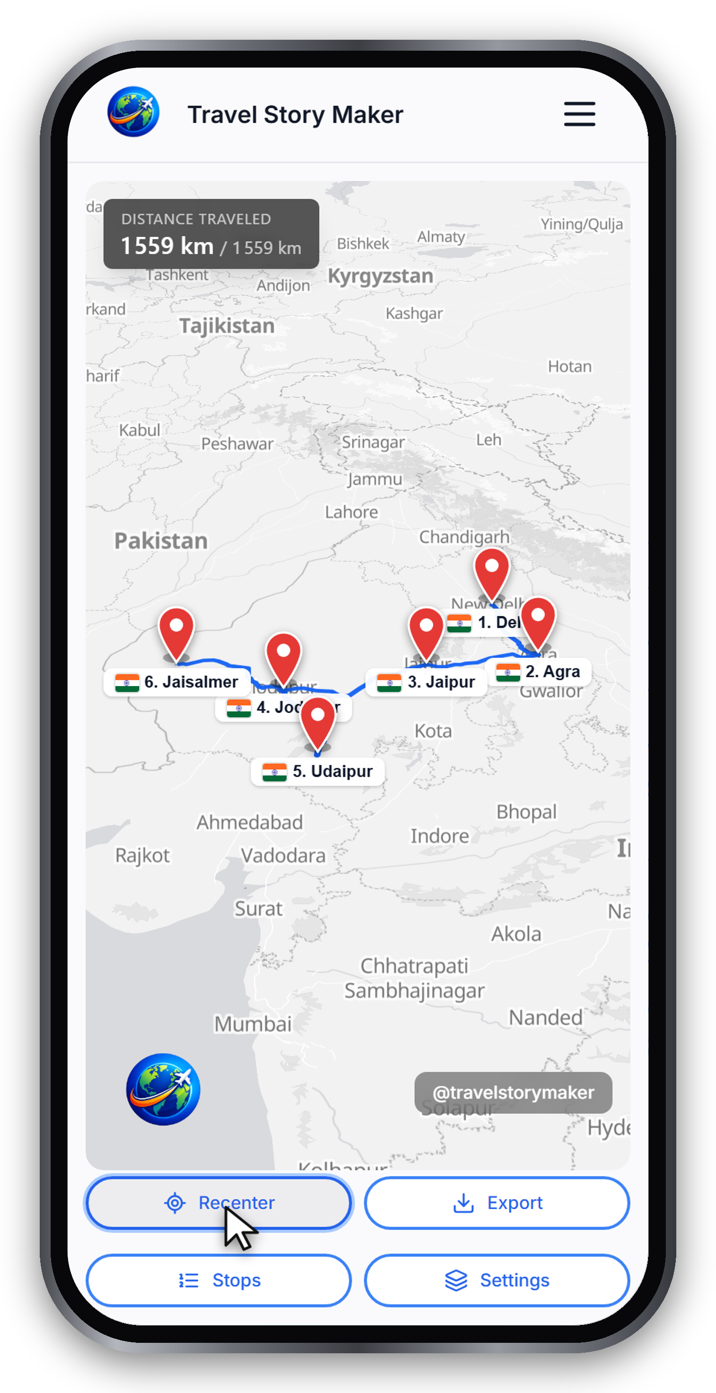 A Rajasthan route rendered with the Light map style