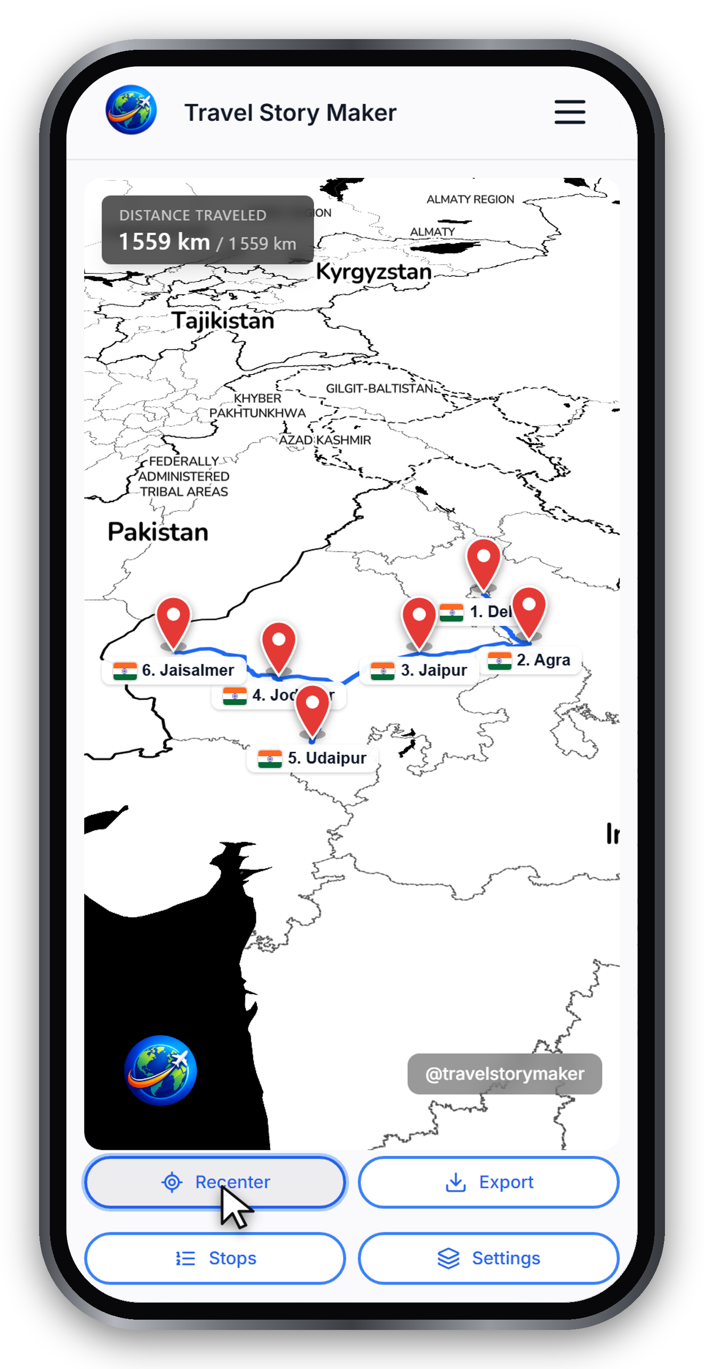 The same route rendered with the Vintage map style