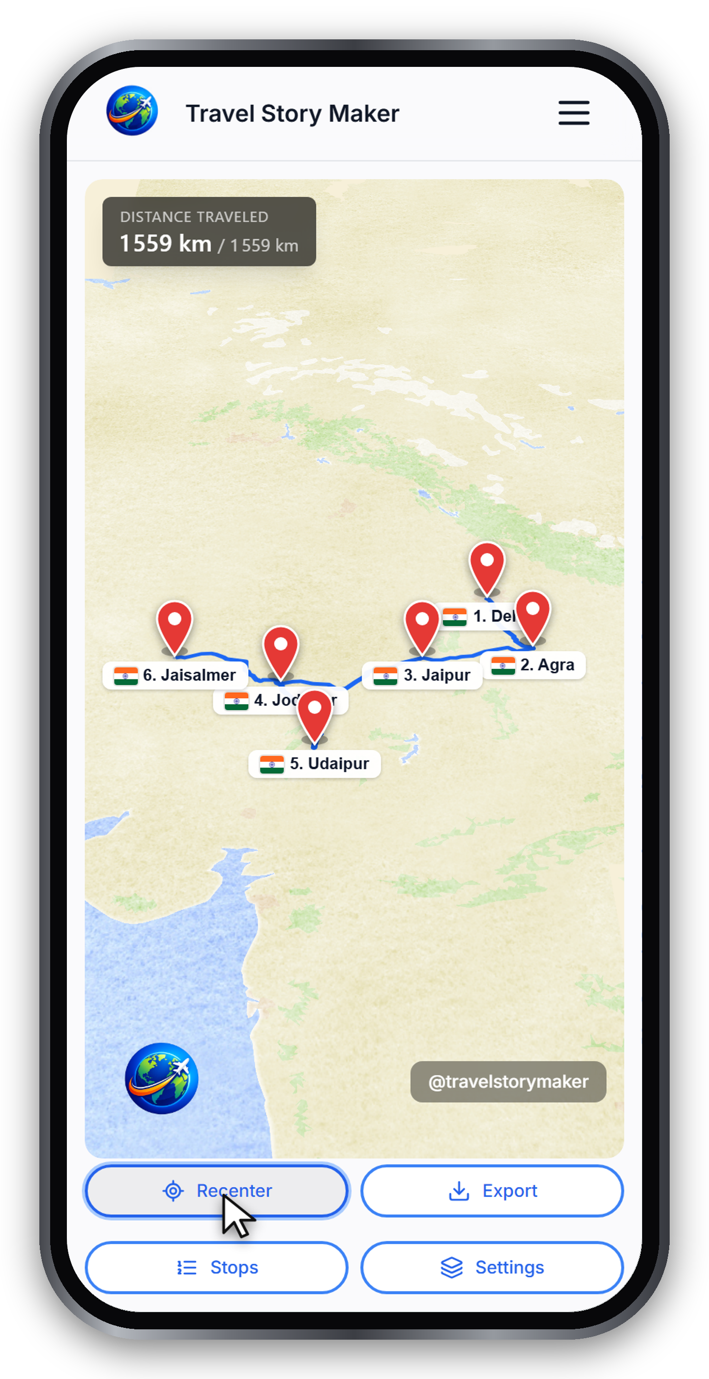The same route rendered with the Watercolor map style